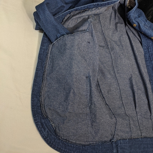 Vintage USA Sundance Blue Denim Longline Jacket Oversize L Pleated Studs Pockets - Picture 7 of 16